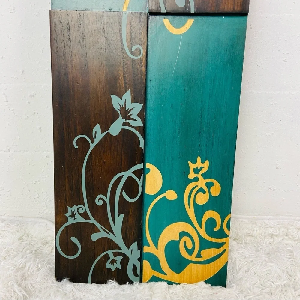 Teal , Gold & brown large 3D rectangle Paisley, floral Wall Art Decor